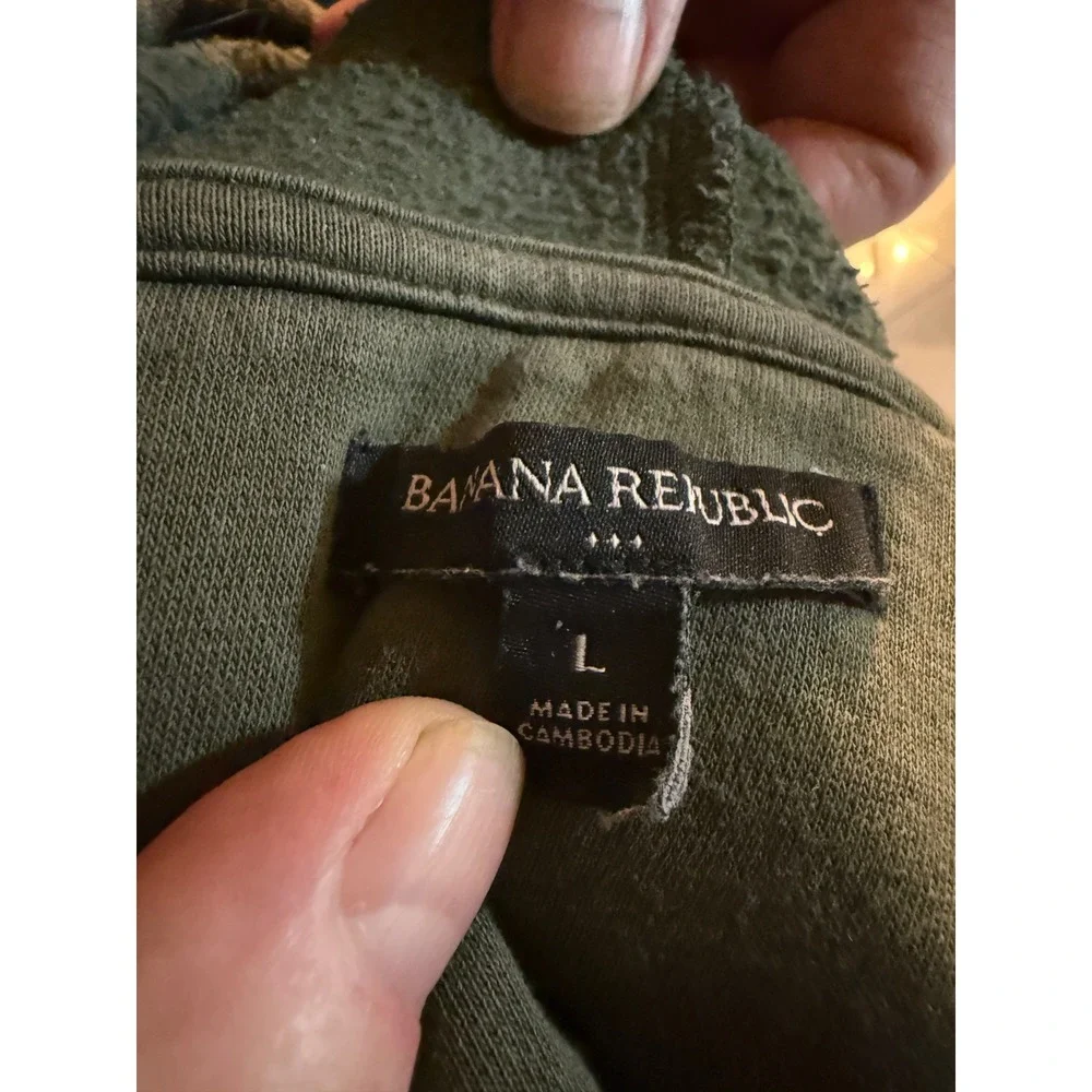 Banana Republic Mens‎ Elephant Graphic Hoodie Olive Green Fleece Sweatshirt L